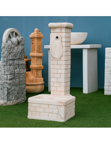 Fontana Decorativa Mattone Giardino Cemento Effetto Mattoni H 90 L 35 P 50 Cm