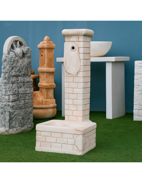 Fontana Decorativa Mattone Giardino Cemento Effetto Mattoni H 90 L 35 P 50 Cm