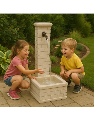 Fontana Decorativa Mattone Giardino Cemento Effetto Mattoni H 90 L 35 P 50 Cm