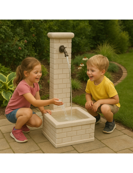 Fontana Decorativa Mattone Giardino Cemento Effetto Mattoni H 90 L 35 P 50 Cm