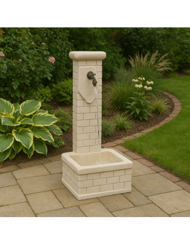 Fontana Decorativa Mattone Giardino Cemento Effetto Mattoni H 90 L 35 P 50 Cm