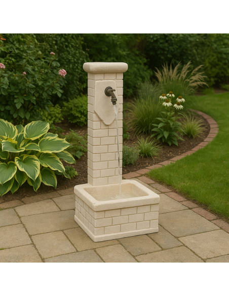 Fontana Decorativa Mattone Giardino Cemento Effetto Mattoni H 90 L 35 P 50 Cm