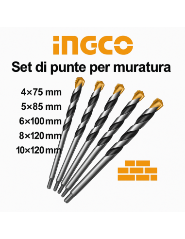 Set 5 Punte Acciaio Trapano Muratura Foratura Precisa Professionale 