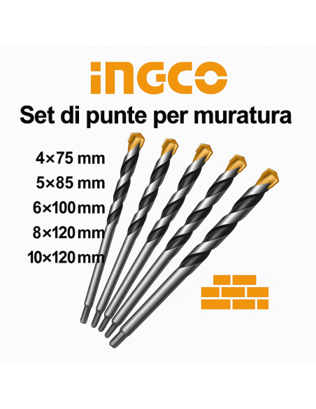 Set 5 Punte Acciaio Trapano Muratura Foratura Precisa Professionale 
