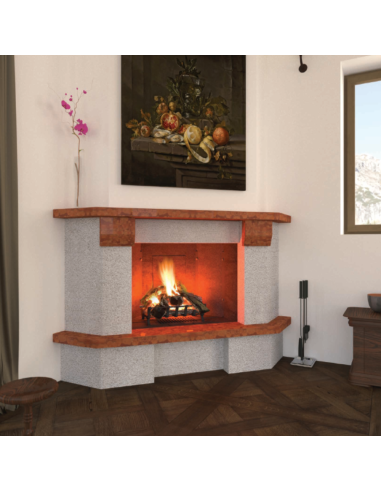 Camino Vienna Con Rivestimento Focolare Refrattario M100 Angolare Pietra Marmo