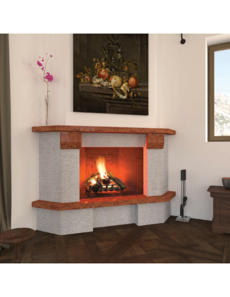 Camino Vienna Con Rivestimento Focolare Refrattario M100 Angolare Pietra Marmo