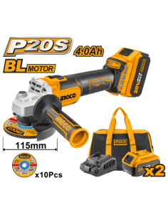 Smerigliatrice Angolare 115 mm 2 Batterie Al Litio 20V 10 Dischi Universali   2