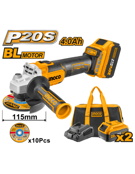 Smerigliatrice Angolare 115 mm 2 Batterie Al Litio 20V 10 Dischi Universali  