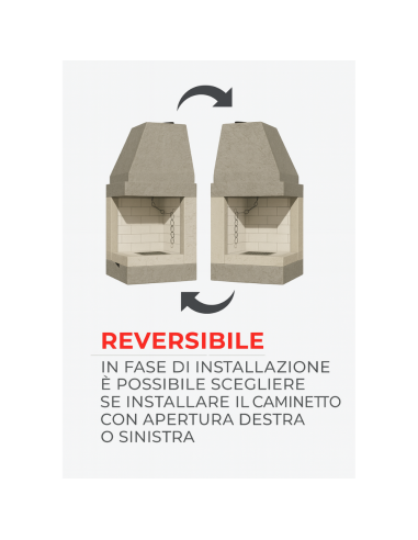 Camino a Legna Prefabbricato Refrattario Focolare Aperto DS55REF Reversibile 