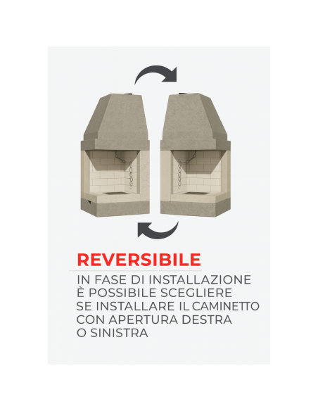 Camino a Legna Prefabbricato Refrattario Focolare Aperto DS55REF Reversibile 
