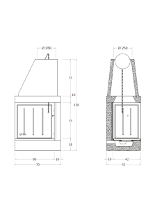 Camino Legna Prefabbricato  In Ghisa Focolare Aperto DS70TGH Reversibile Calore 2