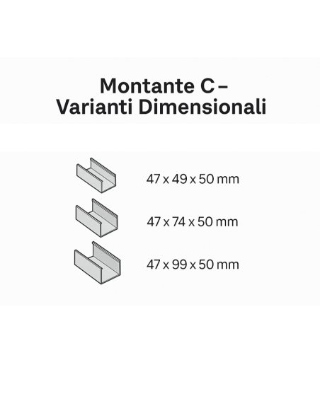 Montante C Standard 2 m Acciaio Zincato Sp 0,6 mm Fissaggio Cartongesso 12 Pz