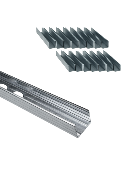 Montante C Standard 2 m Acciaio Zincato Sp 0,6 mm Fissaggio Cartongesso 16 Pz