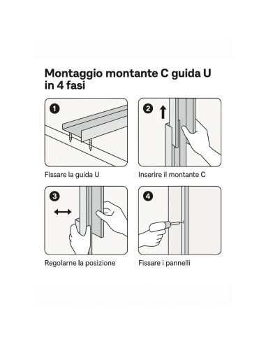 Montante C Standard 2 m Acciaio Zincato Sp 0,6 mm Fissaggio Cartongesso 16 Pz