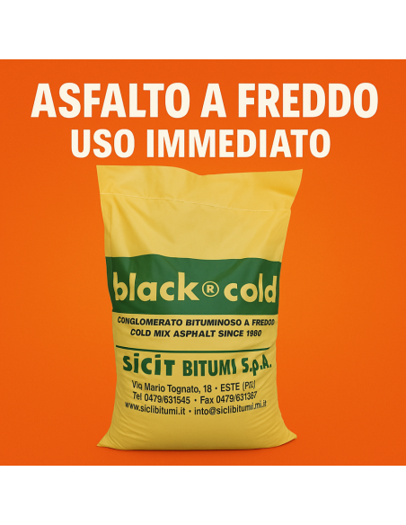 Asfalto A Freddo Ecologico Riciclabile Riparazione Rapido Black-Cold Sacco 25 kg