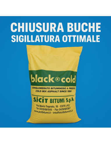 Asfalto A Freddo Ecologico Riciclabile Riparazione Rapido Black-Cold Sacco 25 kg
