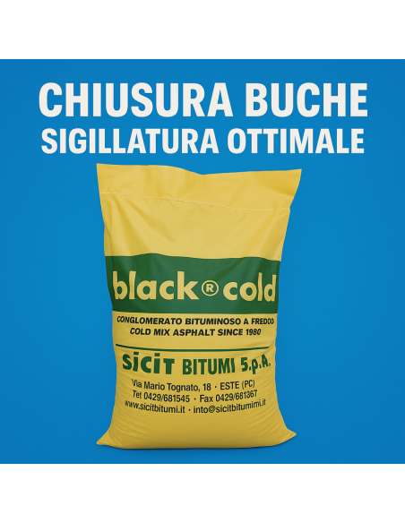 Asfalto A Freddo Ecologico Riciclabile Riparazione Rapido Black-Cold Sacco 25 kg