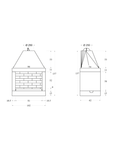Camino a Legna Prefabbricato Focolare Aperto Refrattario QR100REF Parete Angolo