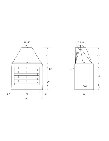 Camino a Legna Prefabbricato Focolare Aperto Refrattario QR100REF Parete Angolo