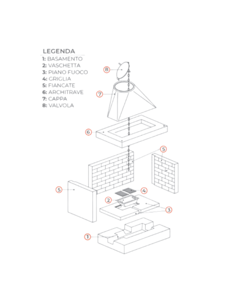 Camino a Legna Prefabbricato Focolare Aperto Refrattario QR100REF Parete Angolo