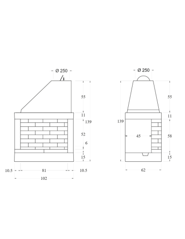 Camino a Legna Prefabbricato Focolare Refrattario Semiaperto A Sinistra QR100FSX