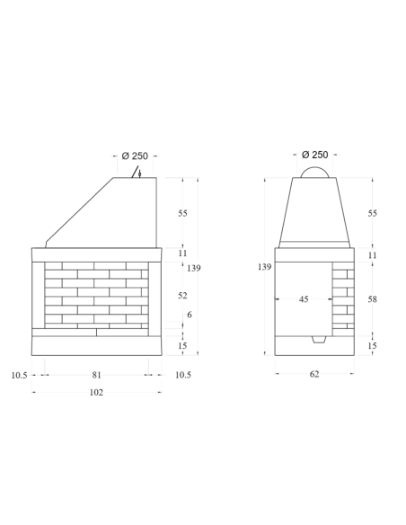 Camino a Legna Prefabbricato Focolare Refrattario Semiaperto A Sinistra QR100FSX