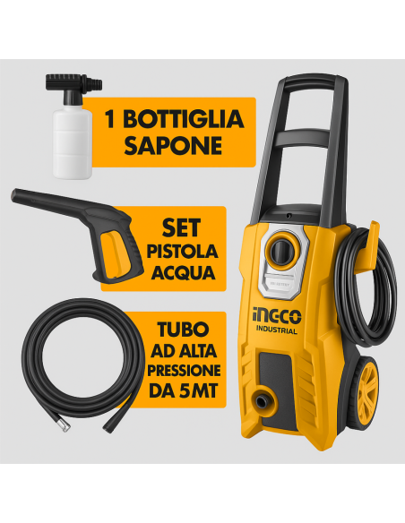Idropulitrice Elettrica 1800W 150BAR Inclusi Accessori Pulizia Sporco INGCO