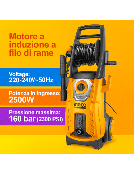 Idropulitrice Elettrica 2500W 160BAR Inclusi Accessori Pulizia Sporco 