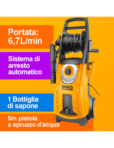 Idropulitrice Elettrica 2500W 160BAR Inclusi Accessori Pulizia Sporco 