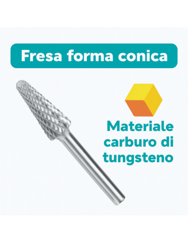 Fresa Conica Carburo Tungsteno Testa Raggiata Fori Smussature  