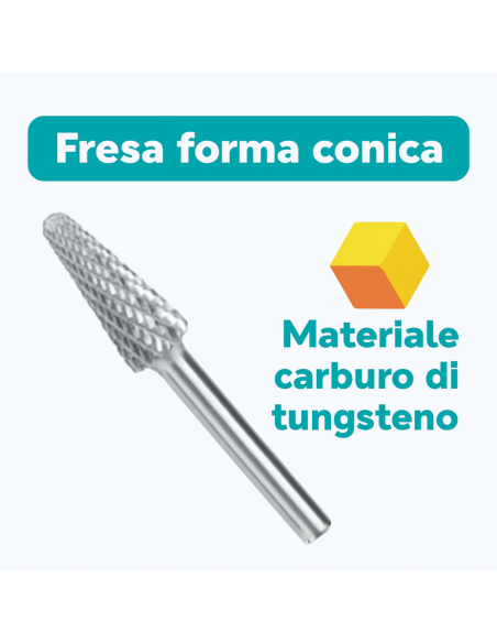 Fresa Conica Carburo Tungsteno Testa Raggiata Fori Smussature  
