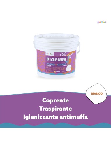 Idropittura Traspirante Antimuffa Interni Bagno Cucina Linea BIOPURA Cromika