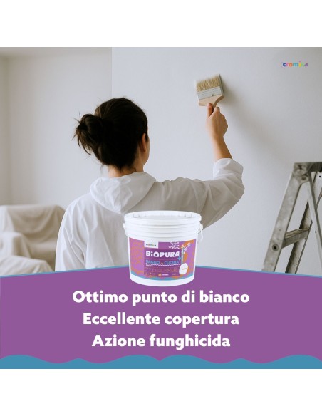 Idropittura Traspirante Antimuffa Interni Bagno Cucina Linea BIOPURA Cromika