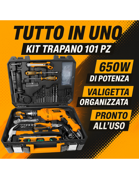 Valigetta Completa Trapano Elettrico 101 Utensili Accessori Professionali 
