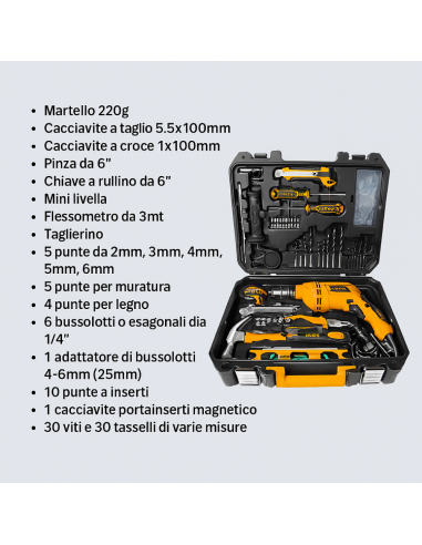 Valigetta Completa Trapano Elettrico 101 Utensili Accessori Professionali 