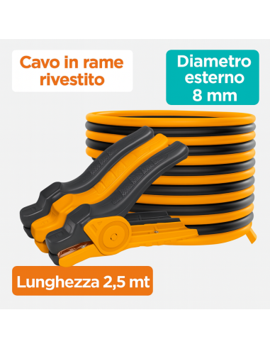 Cavi Batteria Auto Rame 200A Morsetto 15.6x9.1 Cm Lunghezza 2,5 Metri  