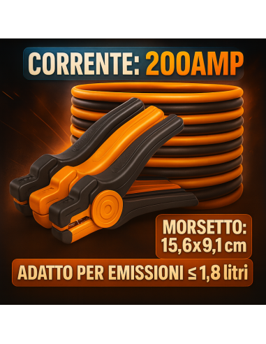 Cavi Batteria Auto Rame 200A Morsetto 15.6x9.1 Cm Lunghezza 2,5 Metri  