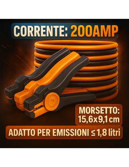 Cavi Batteria Auto Rame 200A Morsetto 15.6x9.1 Cm Lunghezza 2,5 Metri  