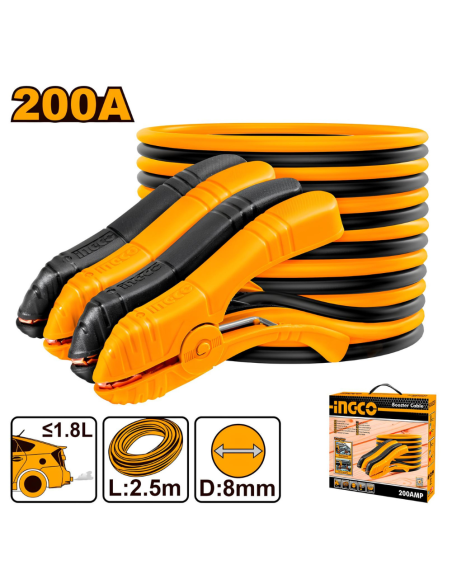 Cavi Batteria Auto Rame 200A Morsetto 15.6x9.1 Cm Lunghezza 2,5 Metri  