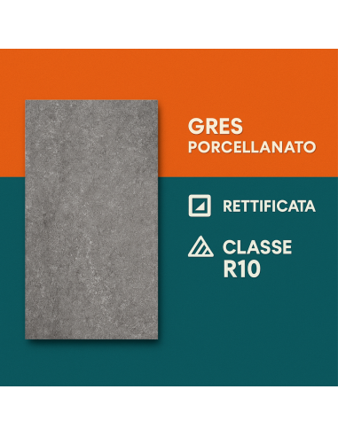 Piastrella Gres Porcellanato Rettificata Quarz Antracite R10 30x60 cm
