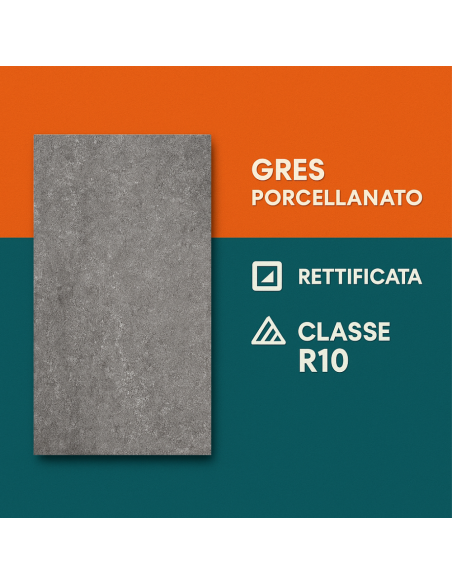 Piastrella Gres Porcellanato Rettificata Quarz Antracite R10 30x60 cm