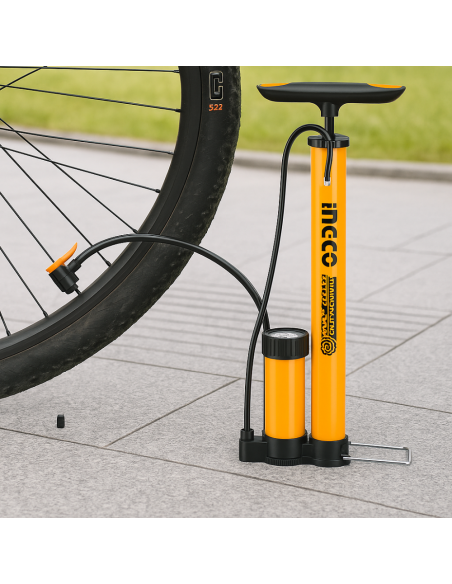 Pompa Manuale Professionale Manometro Tubo Acciaio Bici Moto Auto  38x500 mm