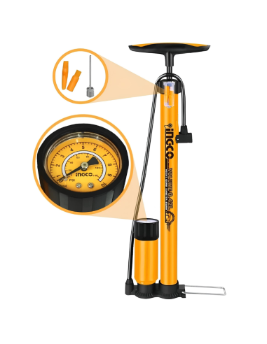 Pompa Manuale Professionale Manometro Tubo Acciaio Bici Moto Auto  38x500 mm
