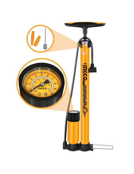 Pompa Manuale Professionale Manometro Tubo Acciaio Bici Moto Auto  38x500 mm