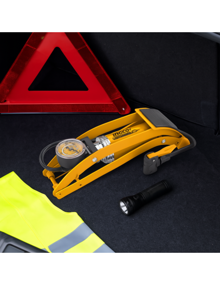 Pompa Pedale Professionale Manometro Tubo Acciaio Bici Moto Auto 55x120mm