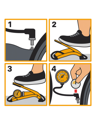 Pompa Pedale Professionale Manometro Tubo Acciaio Bici Moto Auto 55x120mm