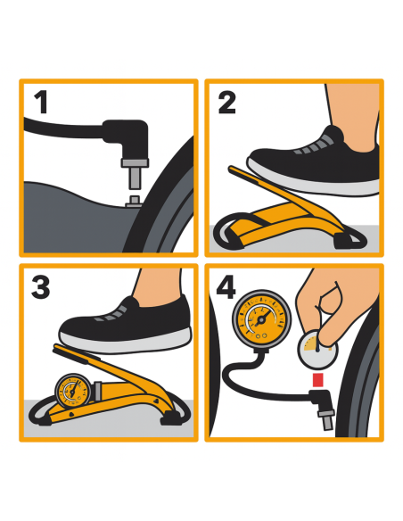 Pompa Pedale Professionale Manometro Tubo Acciaio Bici Moto Auto 55x120mm