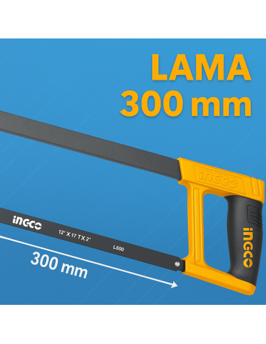 Seghetto Arco 300 mm Regolabile Lama 65 Mn 24 T Impugnatura Morbida Acciaio
