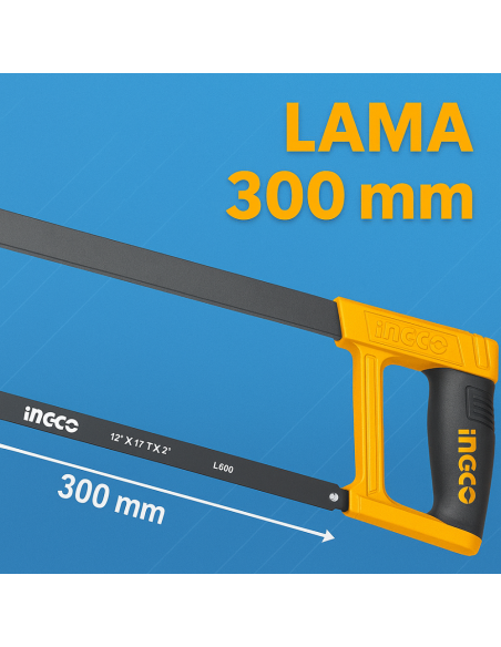 Seghetto Arco 300 mm Regolabile Lama 65 Mn 24 T Impugnatura Morbida Acciaio