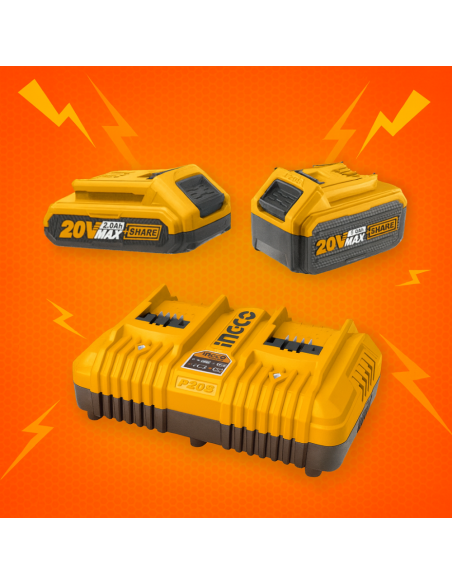 Kit Pack Pro Caricabatterie Doppio Rapido 4Ah + 2 Batterie 20V  5 Ah 2 Ah 